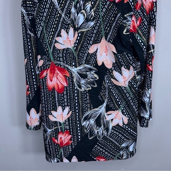 VINTAGE SMALL JM COLLECTION BLOUSE BLACK FLORAL GOLD SHIMMER ACCENT STRETCH - Picture 8 of 12